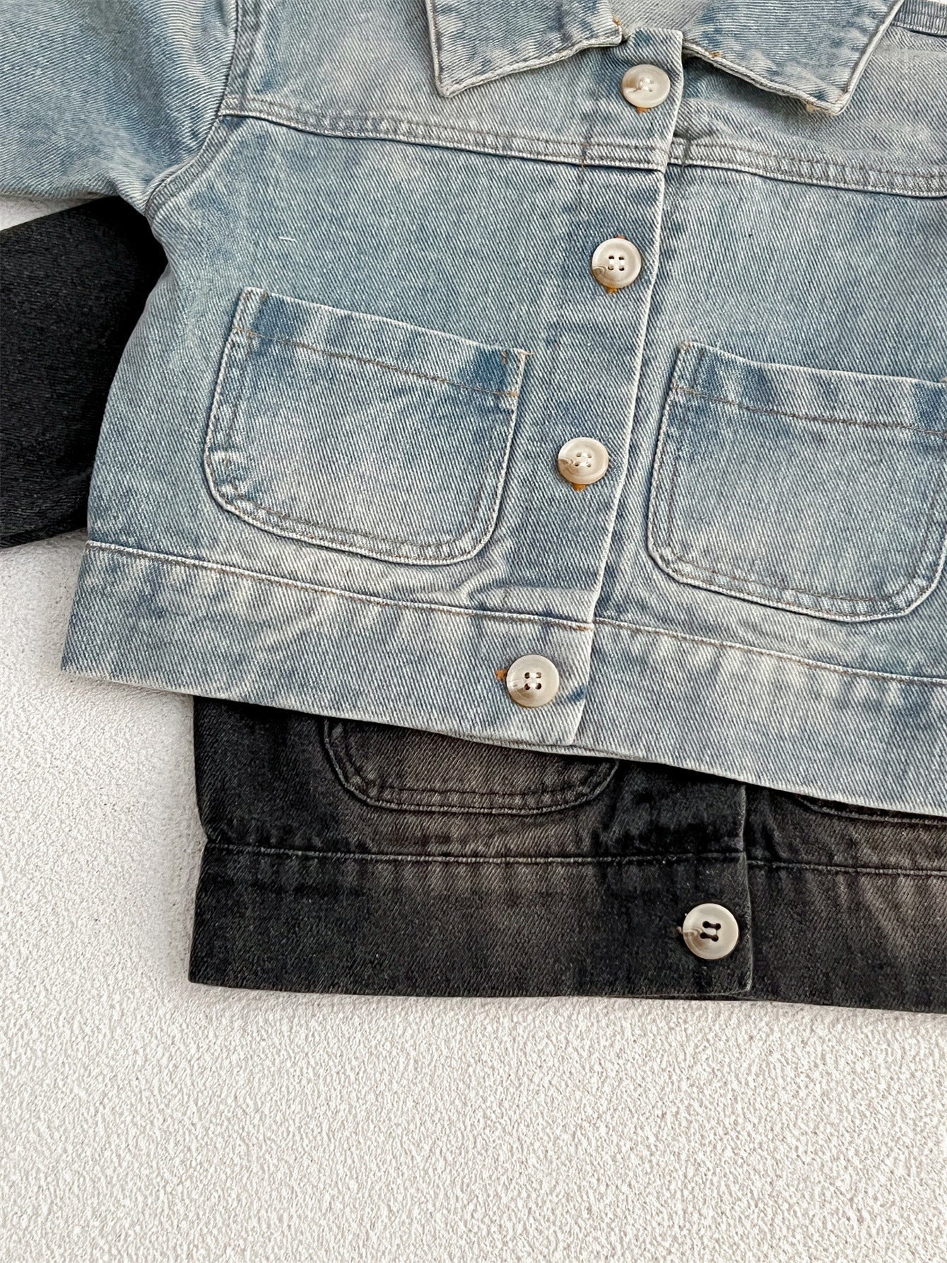 Baby Kids Button Front Design Washed Style Turndown Collar Denim Jacket Coat-4