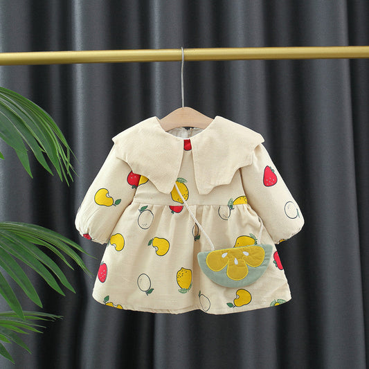 Autumn and Winter New Arrival Baby Girls Long Sleeves Fruits Print Dress-0